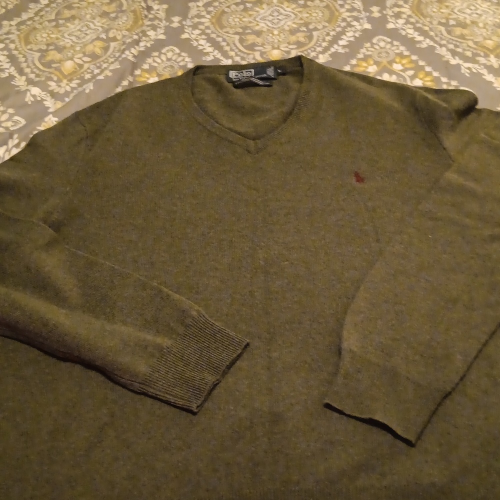 NWOT Polo by Ralph Lauren 100% Green Merino Wool V-Neck Sweater Size Large